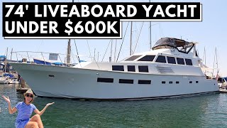 Perfect LA Liveaboard Boat 439000 1971 BERTRAM 74 Complete Refit Classic Motor Yacht Tour [upl. by Silsbye]