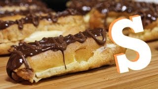 Chocolate Eclairs Recipe  Sorted Food [upl. by Rdnaskela]