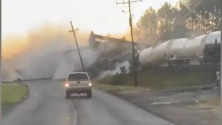 Caught on camera Train derailment in Southeast Texas [upl. by Trinity]