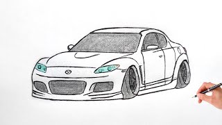 How to draw a MAZDA RX8 2003  drawing a 3d car  coloring mazda rx 8 2009 [upl. by Akisey]