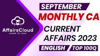 Monthly Current Affairs September 2023  English  AffairsCloud  Top 100  By Vikas [upl. by Ellenehs]