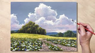 Acrylic Painting Sunlit Meadow Landscape [upl. by Matthia]