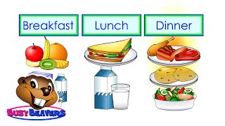 “Breakfast Lunch Dinner” Level 2 English Lesson 16 CLIP  Kids Food English Words Meals [upl. by Mallis]