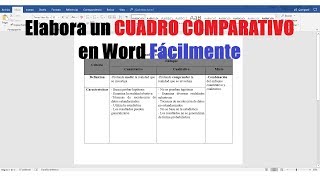 CÓMO HACER UN CUADRO COMPARATIVO EN WORD FÁCILMENTE [upl. by Sinnal]