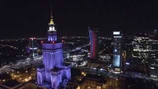 Pałac Kultury i Nauki w Warszawie noca z lotu ptaka Warsaw night drones video HD 4K [upl. by Jesse]