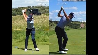 Justin Thomas golf swing  Long Iron faceon amp downtheline July 2017 [upl. by Jerrome729]