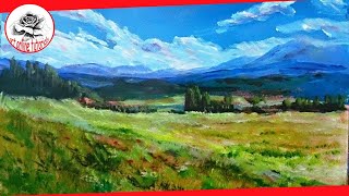 How to Paint a Landscape with acrylics step by step SUBTITLED [upl. by Zuliram]