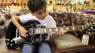 8yearold Jayden Tatasciore playing our Gibson SG Standard here at Normans Rare Guitars [upl. by Janella573]